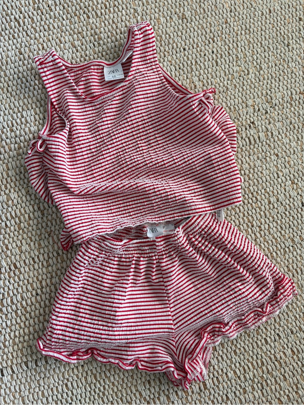 Zara Girls Red and White Striped Kids Tank Top & Shorts Matching Set